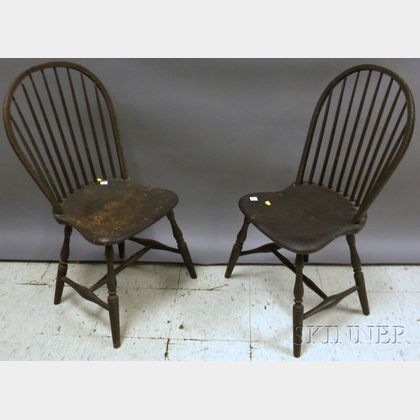 Two Black-painted Windsor Bow-back Side Chairs