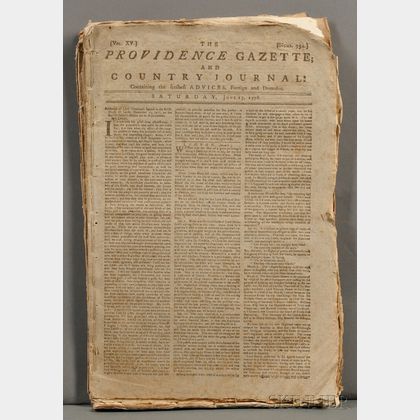 Newspapers, Revolutionary War: The Providence Gazette and Country Journal