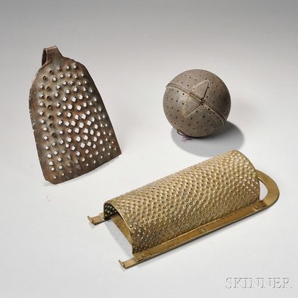 Wrought Iron Grater, Brass Grater, and Sheet Iron Pomander