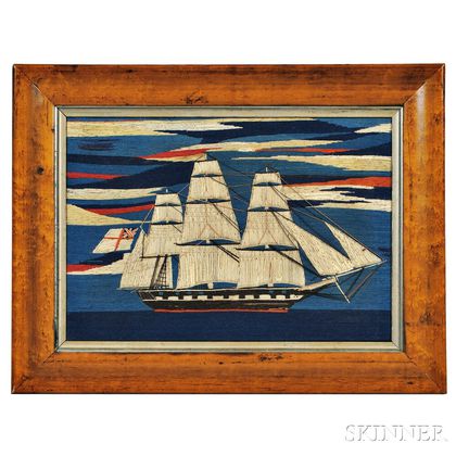 Woolwork Picture of a Ship-of-war Under an Abstract Sky