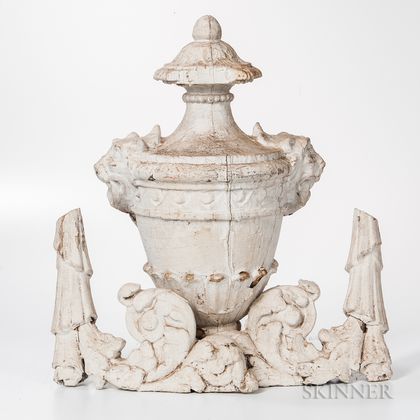 Carved and White-painted Urn and Brackets