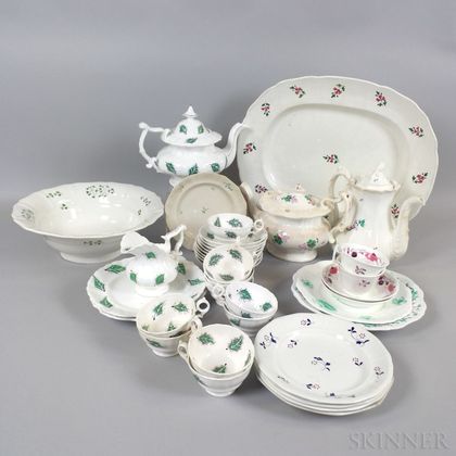 Thirty-eight Sprig-decorated Ceramic Tableware Items