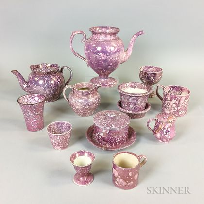 Thirteen Pink Lustre Ceramic Tableware Items