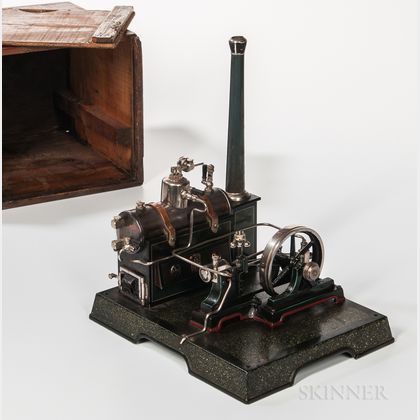 Early Marklin Model Steam Engine on Platform with Original Box