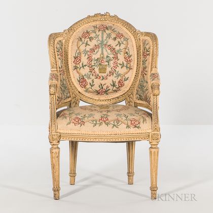 Child's Louis XVI-style Carved and Needlepoint-upholstered Bergere
