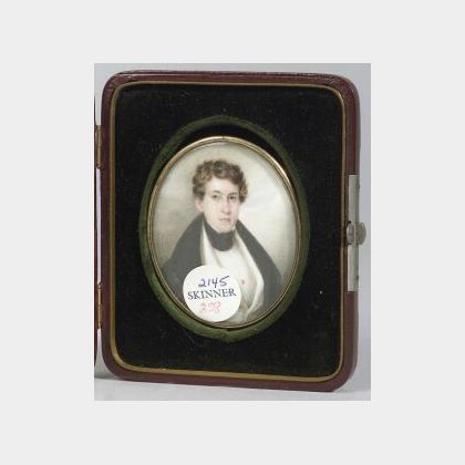 Anglo/American School, 19th Century Miniature Portrait of a Young Gentleman