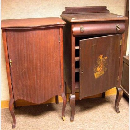 Two French-style Mahogany Veneer Sheet Music Cabinets. 
