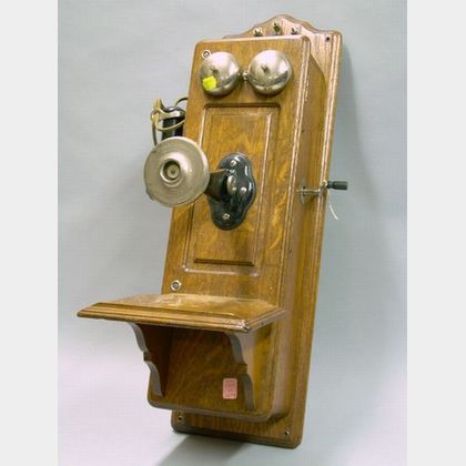 Kellogg Co. Oak Wall Mounted Magneto Telephone
