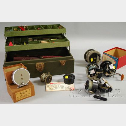 Sold at auction Group of Vintage Fishing Reels and a Tackle Box with Lures,  Etc. Auction Number 2530M Lot Number 1677