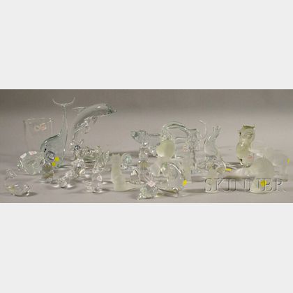 Thirty-one Colorless Art Glass Figures