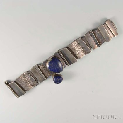 Jan Lohmann Modern Sterling Silver and Lapis Bracelet