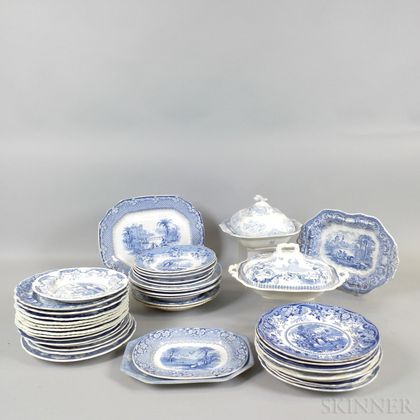 Thirty-nine Pieces of Light Blue Transfer-decorated Ceramic Tableware. Estimate $200-300