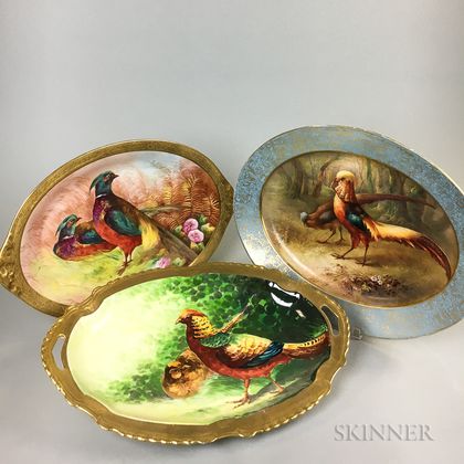 Three Limoges Hand-painted Porcelain Pheasant Platters