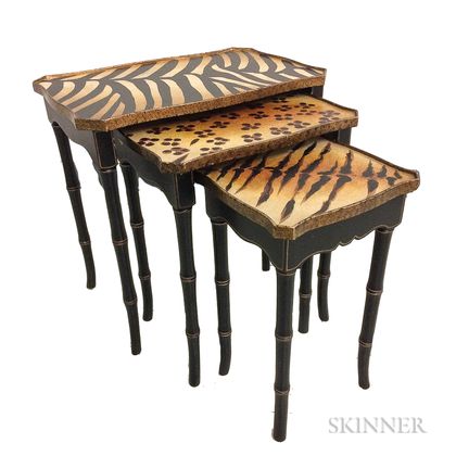 Set of Three Faux Animal Hide Nesting Tables