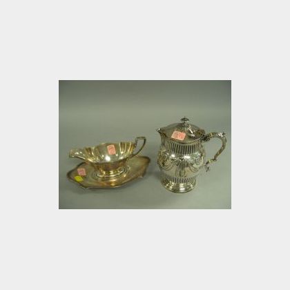 Gorham Sterling Silver Gravy and Undertray and a Scottish Silver Plated Teapot
