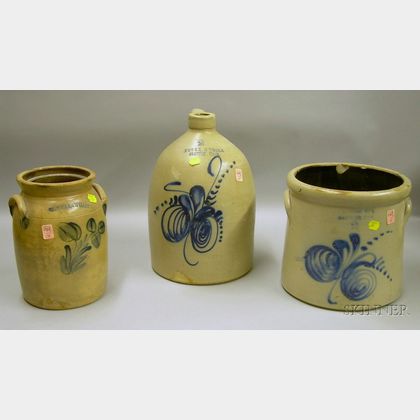 Three Pieces of Cobalt Floral Decorated Stoneware