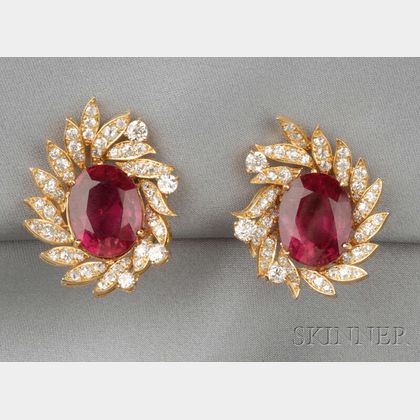 18kt Gold, Rubellite, and Diamond Earclips