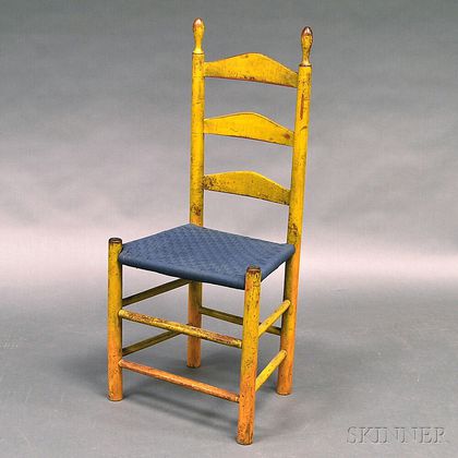 Yellow-painted Tape-woven Ladder-back Side Chair