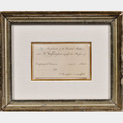 Washington, George (1732-1799) Engraved Presidential Invitation c. 1790, Unsigned.