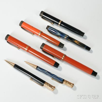 Parker "True Blue" Fountain Pen Set and Six Other Duofolds