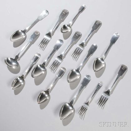 Fourteen Pieces of Coin and Sterling Silver Flatware