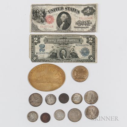 Small Group of American Coins, Medals, and Currency