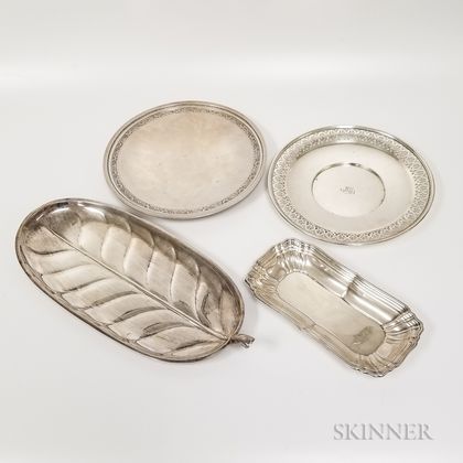 Three Sterling Silver Dishes and a Silver-plated Leaf-form Tray