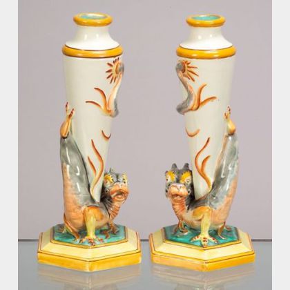 Pair of Wedgwood Queen's Ware Dragon Vases