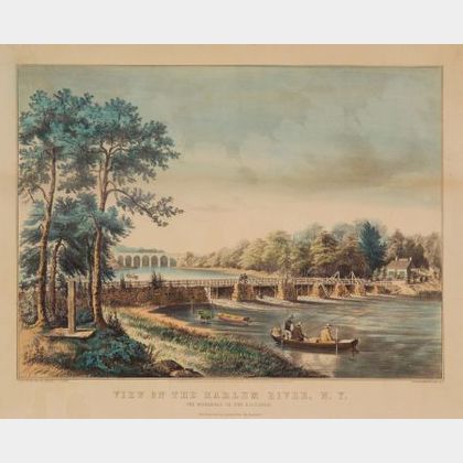 Nathaniel, Currier, publisher (American, 1813-1888) View on the Harlem River, N.Y.: The Highbridge in the Distance.