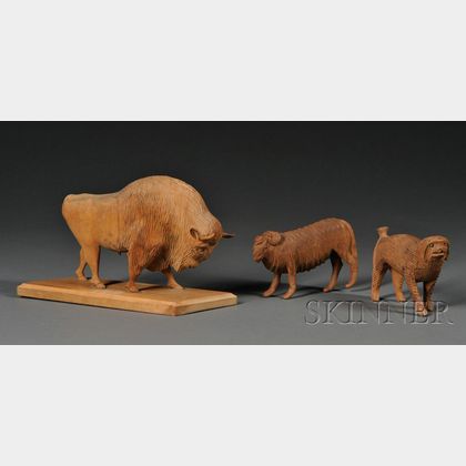 Three Carved Pine Animal Figures Attributed to Aaron Mountz