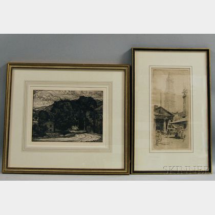 Two Framed Etchings: Luigi Lucioni (Italian/American, 1900-1988),Mountain Landscape with Farmhouse