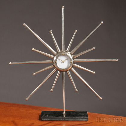 Modern Metal and Stone Starburst Clock