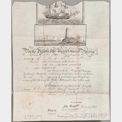 Van Buren, Martin (1782-1862) Signed Ship's Passport, 24 November 1837.