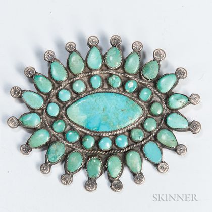Zuni Silver and Turquoise Cluster Pin