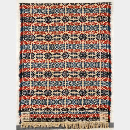 Wool Red, White, and Blue Jacquard Coverlet