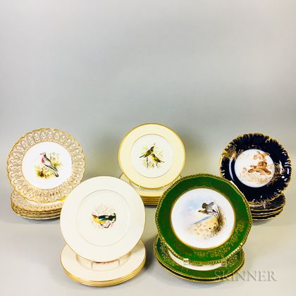 Twenty-three Bird-decorated Porcelain Plates