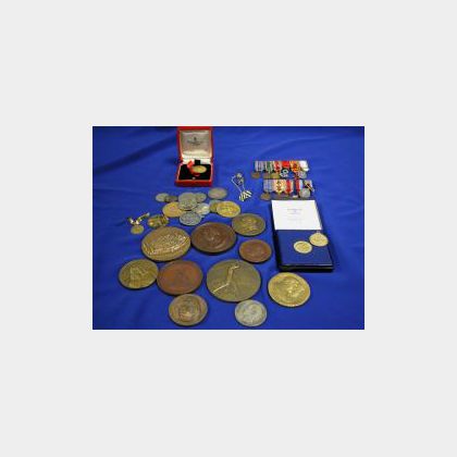 Group of Gold Coins, Dress Medals, Commemorative Bronze Medallions, Etc. 