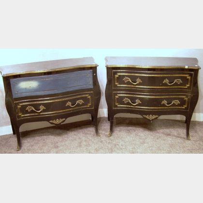 Pair of Louis XV Style Black Lacquered Commodes