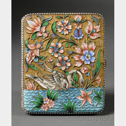 Russian Gold-washed Silver and Enamel Cigarette Case