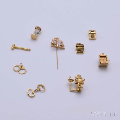 Eight 14kt Gold Charms