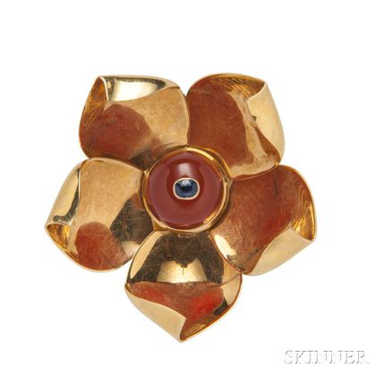 18kt Gold Gem-set Flower Brooch, Cartier
