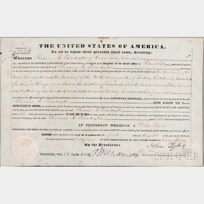 Tyler, John (1790-1862) Document Signed, 1 August 1869.