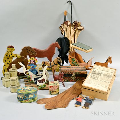 Group of Wooden Toys and Doll Accessories. Estimate $150-250