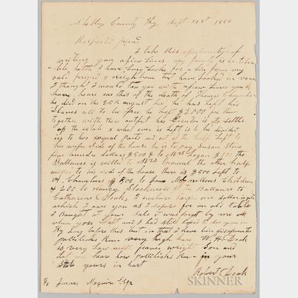 Letter from Robert Doak Describing the Will of Thomas Chambers