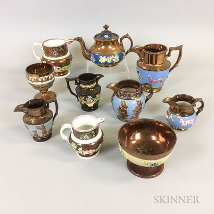 Ten Copper Lustre Ceramic Vessels