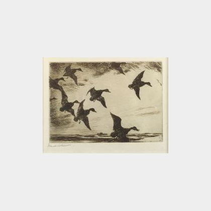 Frank Weston Benson (American, 1862-1951) Black Ducks at Dusk