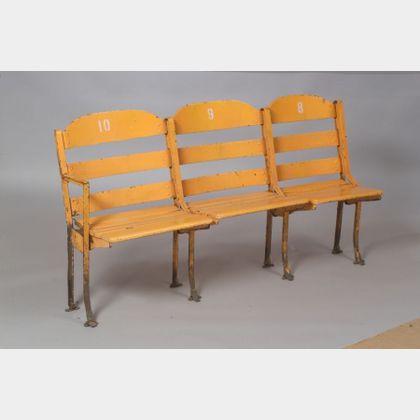 Set of Three Circa 1928 Boston Garden Orange Painted Wooden Seats