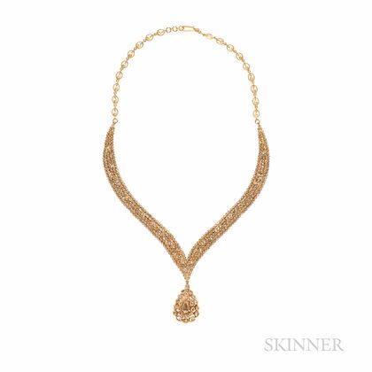 22kt Gold and Rose-cut Diamond Necklace