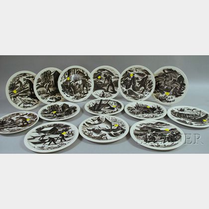 Fourteen Wedgwood Claire Leighton Ceramic Plates. Estimate $150-200