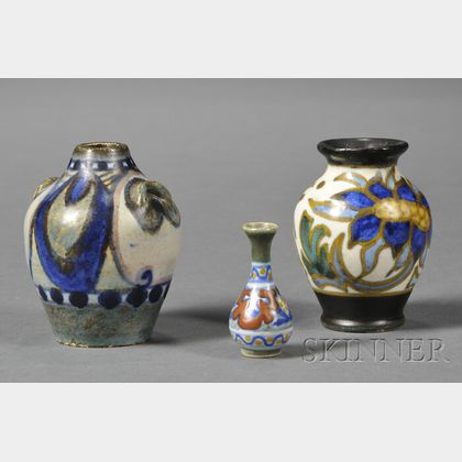 Three Miniature Semi-matte Glaze Gouda Pottery Vases